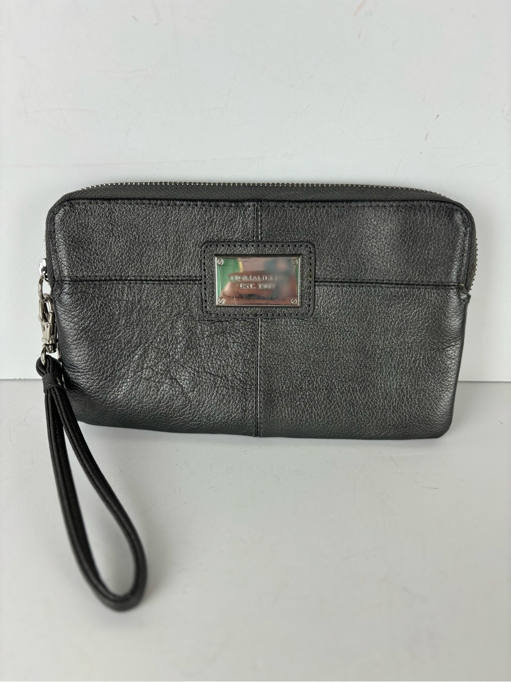 Tignanello Metallic Pewter Colored-Multi-compartment Wristlet/Wallet-EUC
